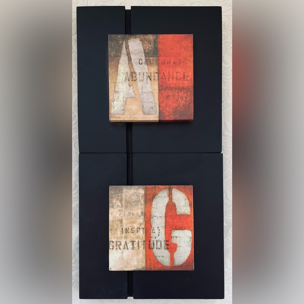 2 Canvas Art Prints w/ Black Wood Backing Abundance & Gratitude Words Design NEW